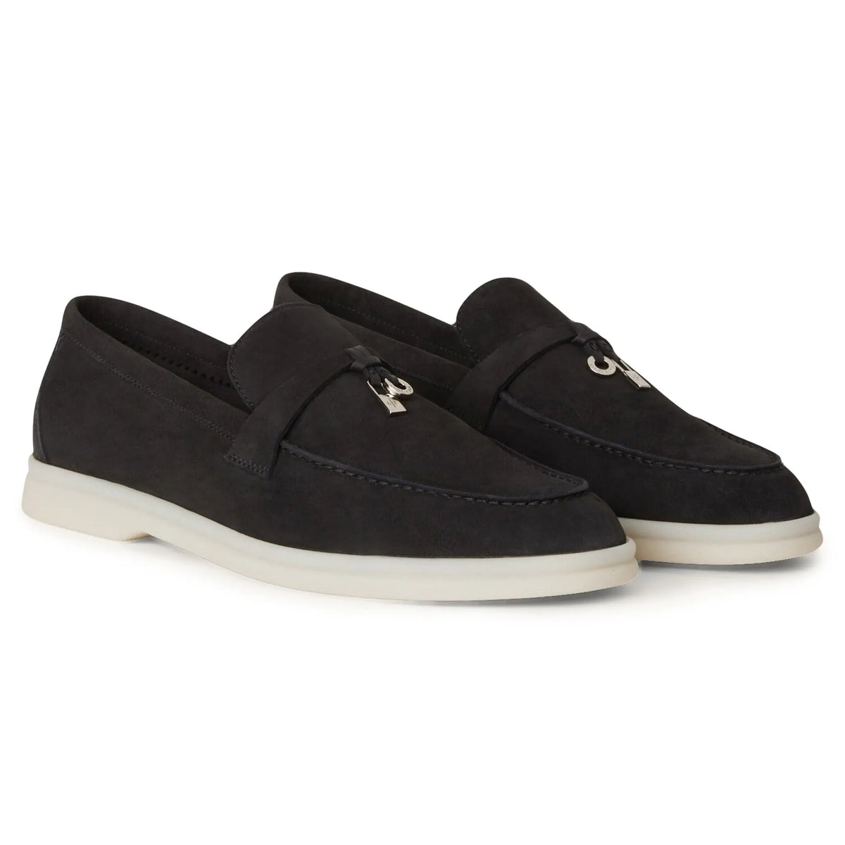 Loro Piana Summer Charms Walk Suede Caviar Loafers - Black