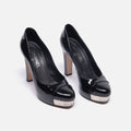 Chanel Black Leather Patent Leather Pump