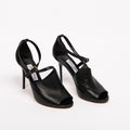 Jimmy Choo Black Leather Peep-Toe Heeled Sandals