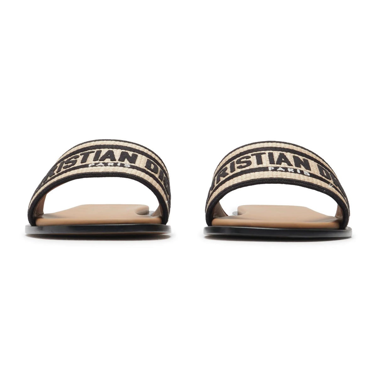 Dior Dway Embroidered Cotton Beige Black Slides