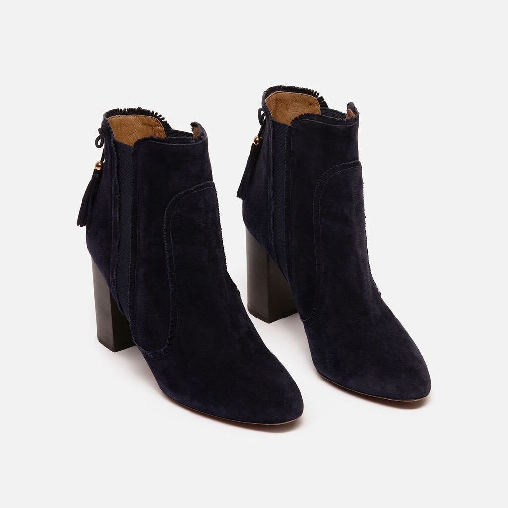 Aquazzura Navy Suede Fringed Bood Shoes
