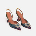 Amina Muaddi Multi Color Metallic Crystal Slingbacks Shoes
