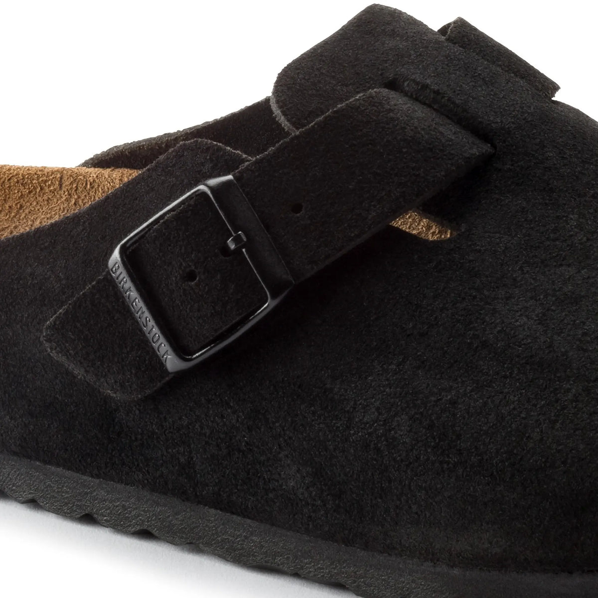 Birkenstock Boston Suede Flat Sandals Black - Women's