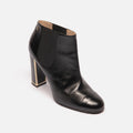 Chanel Black Leather Gold Logo Heel Ankle Boots