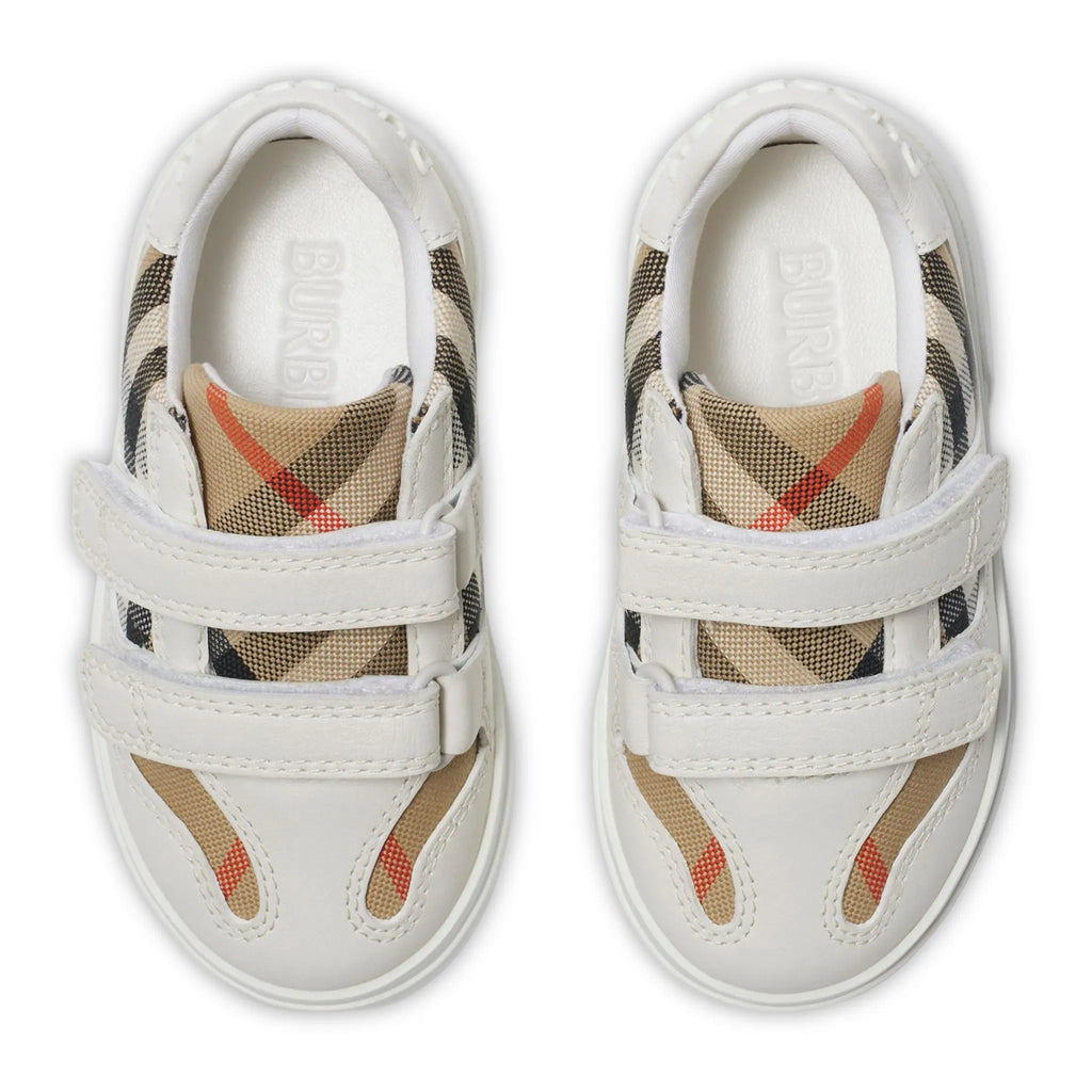 Burberry Kids Cotton and Leather Noah Strap White Trainers