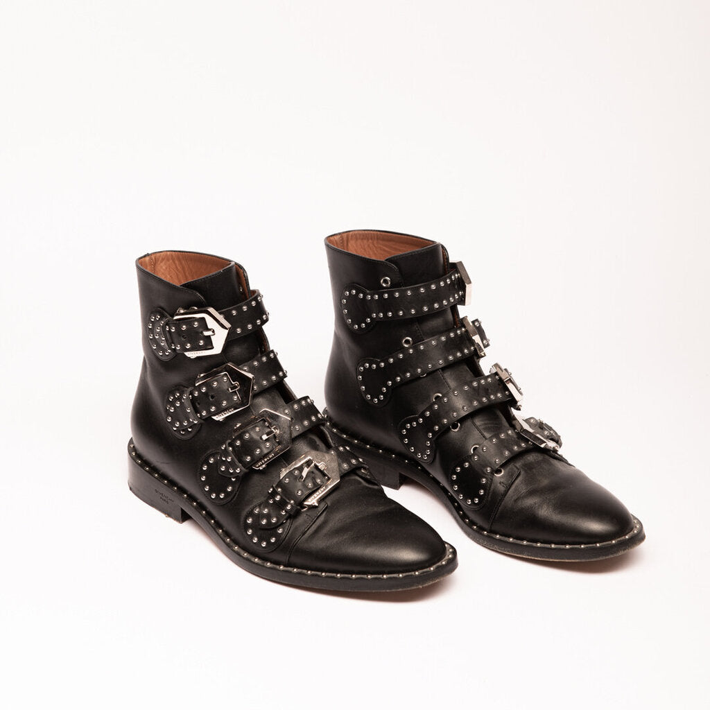 Givenchy Givency Black Leather Studded Buckle Boots