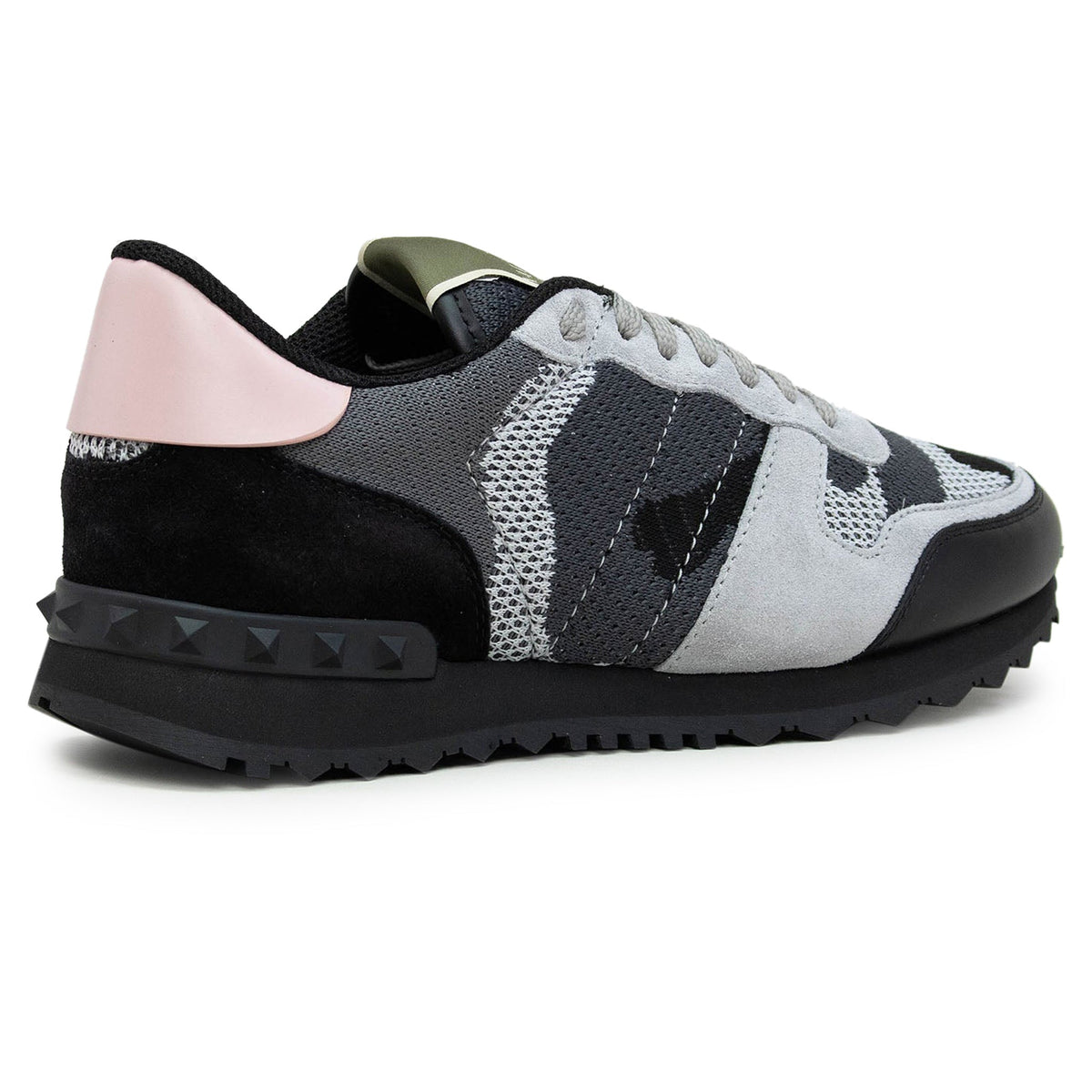 Valentino Rockrunner Camouflage Grey Black Pink Mesh Sneaker - Women's