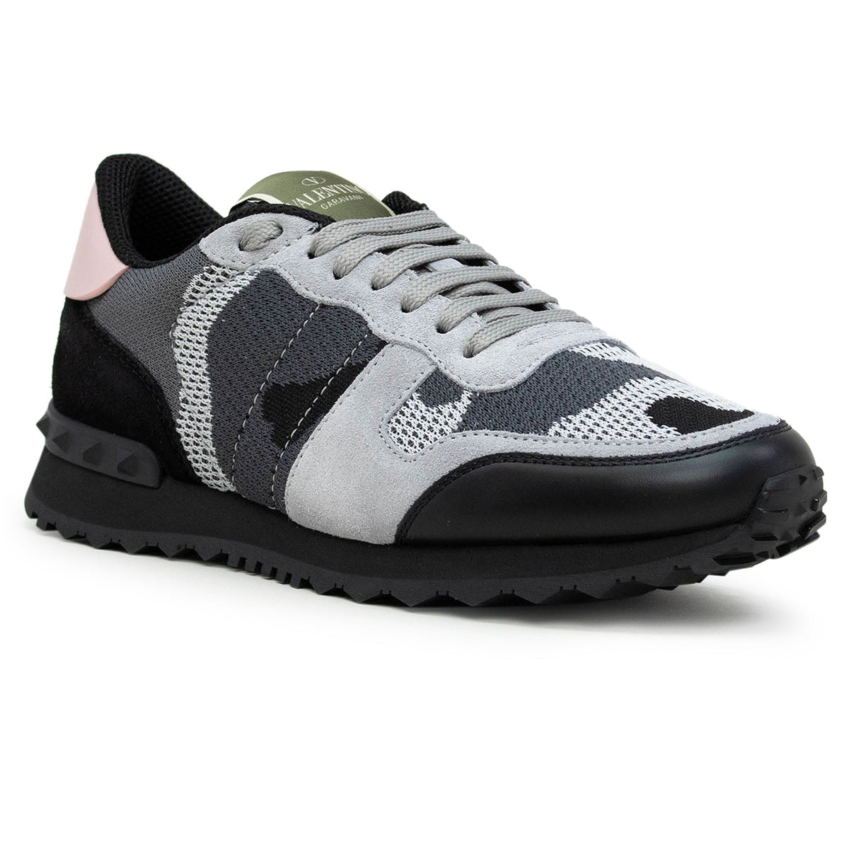 Valentino Rockrunner Camouflage Grey Black Pink Mesh Sneaker - Women's