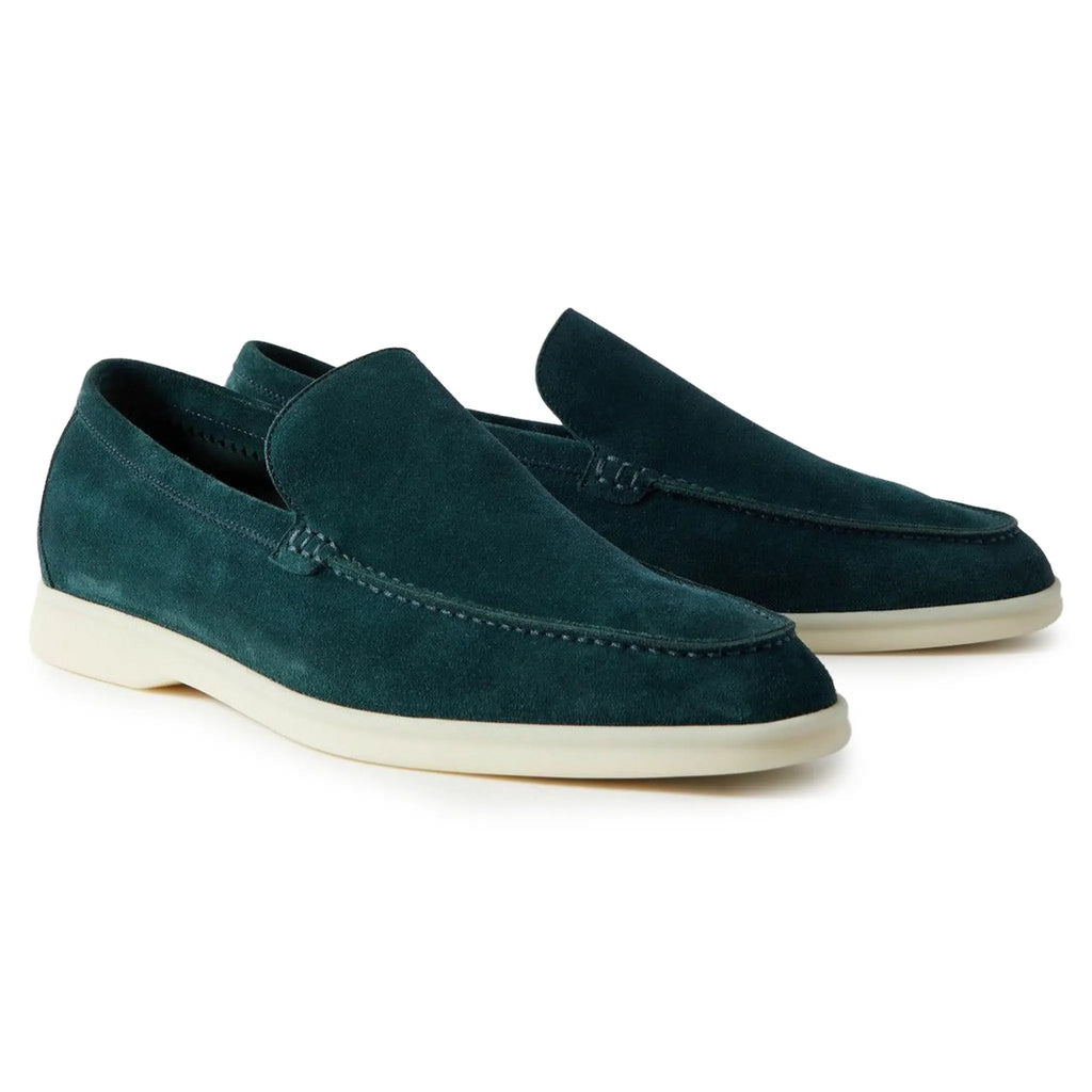 Loro Piana Summer Walk Suede Petrol Green Loafers