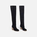Chanel Black Suede Over the Knee Wedge Heel
